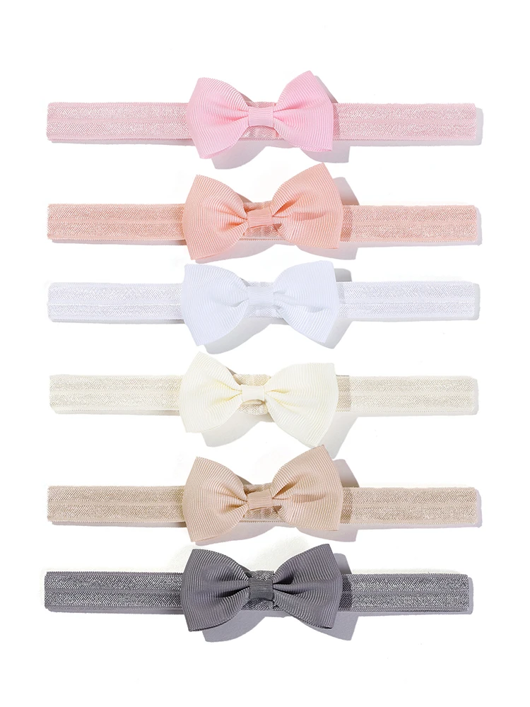 6-teiliges Set Einfarbige Schleifenstirnbänder für Babymädchen, Ripsband-Kopfschmuck, Elastische Haarbänder für Kleinkinder und Kinder