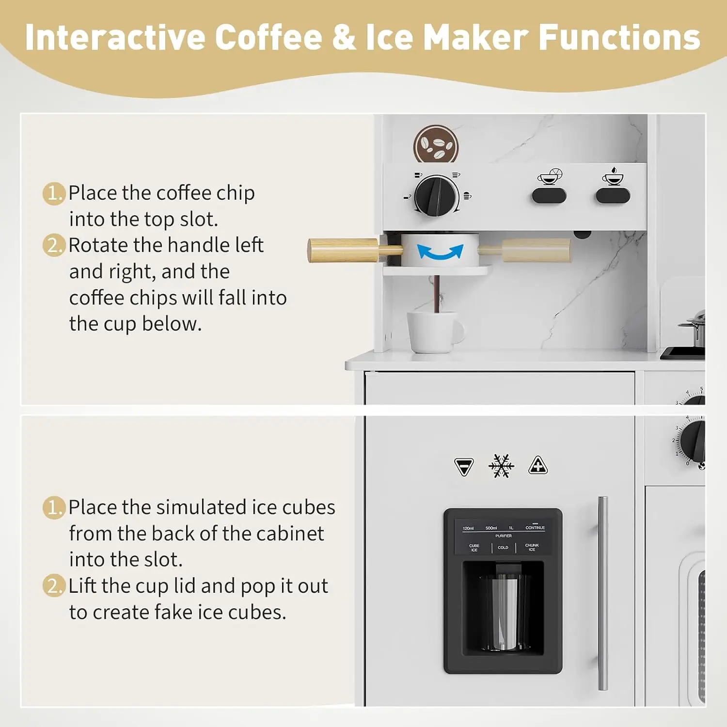 8-in-1 Wooden Play Kitchen Set For Kids gift With Lights Sounds,  Ice Maker, Coffee Machine, Washer, 11 Accessories & Storage, Ages 3+