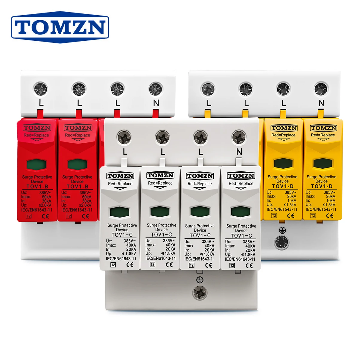TOMZN AC SPD 3P+N 30KA~60KA D ~385V  House Surge Protector Protective Low-voltage Arrester Device