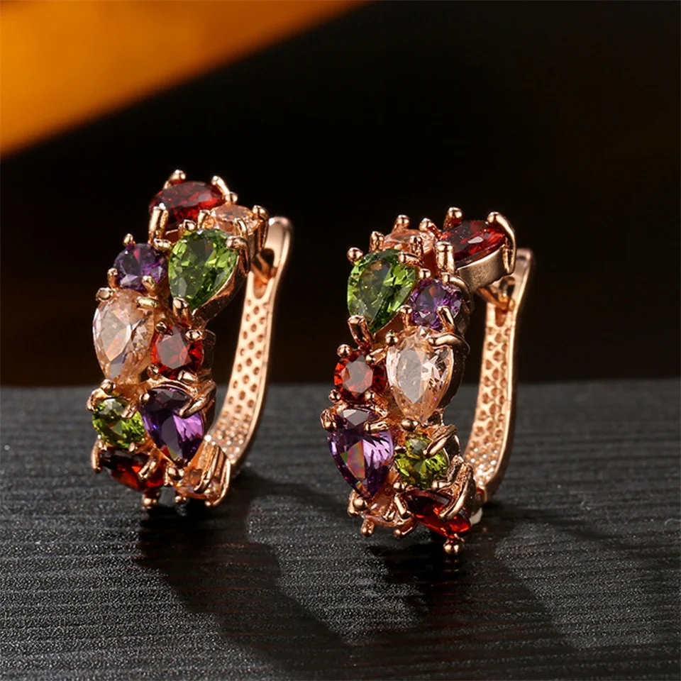 Uilz Fashion Mona Lisa Crystal Earrings for Women Luxury Colorful Zirconia Hopp Earrings Party Wedding Jewelry