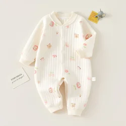 Winter Simple Cute Animal Design Fruit Design Newborn Boys Girls Baby Romper 100 Cotton Warm Baby Clothes Loungewear Outfit