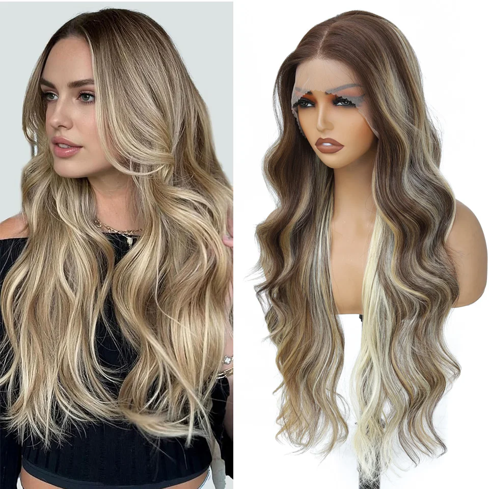 

Объемная волна 13x4 Парики фронта шнурка 13x4 Прозрачные парики фронта шнурка Ombre Светлый парик из синтетических волос Парики из высокотемпературного волокна