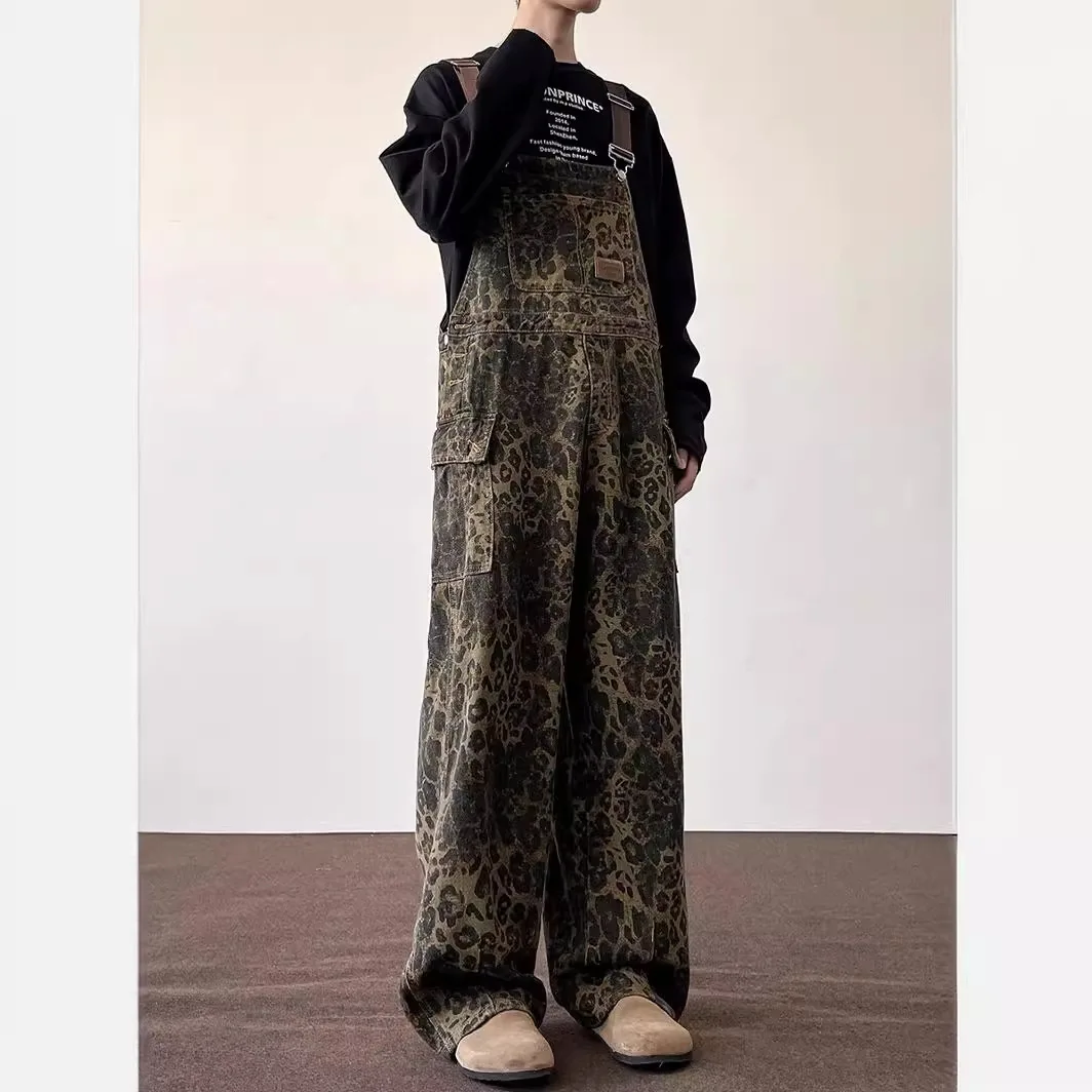 

Spring And Autumn 2025 New American Retro Leopard Print Overalls Premium Loose Straight Wide Leg Casual Long Pants