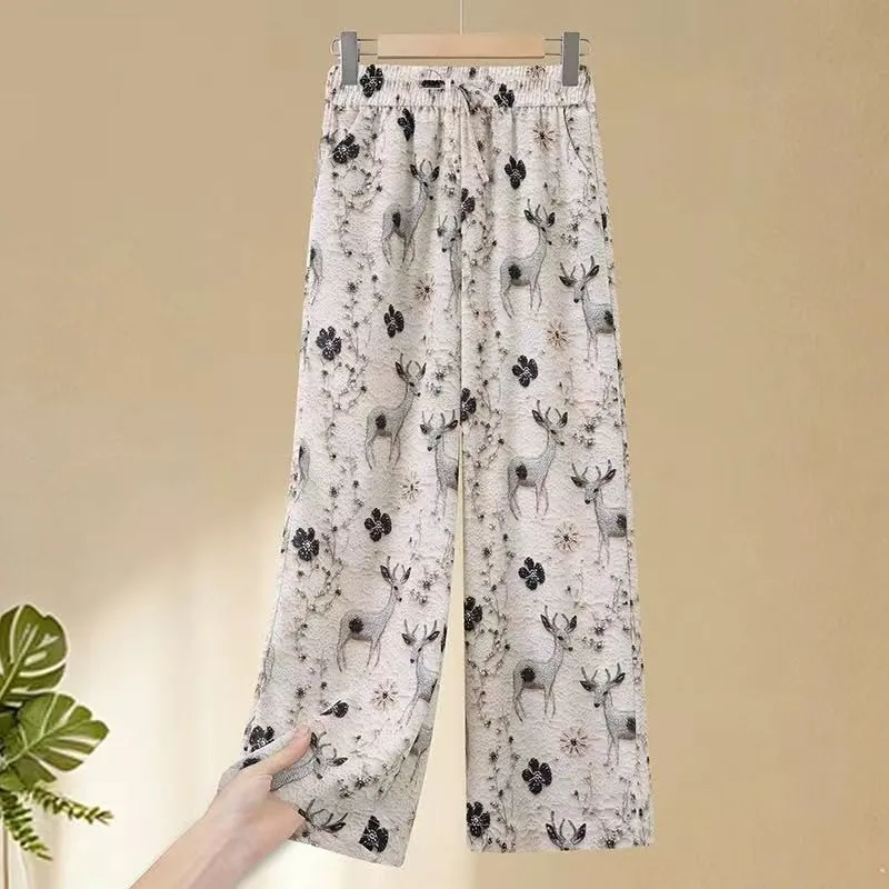 

Fashion Printed Straight Leg Pants For Women's Daily Wear, Plus Size Casual Loose Elastic Waist Pants, High-quality