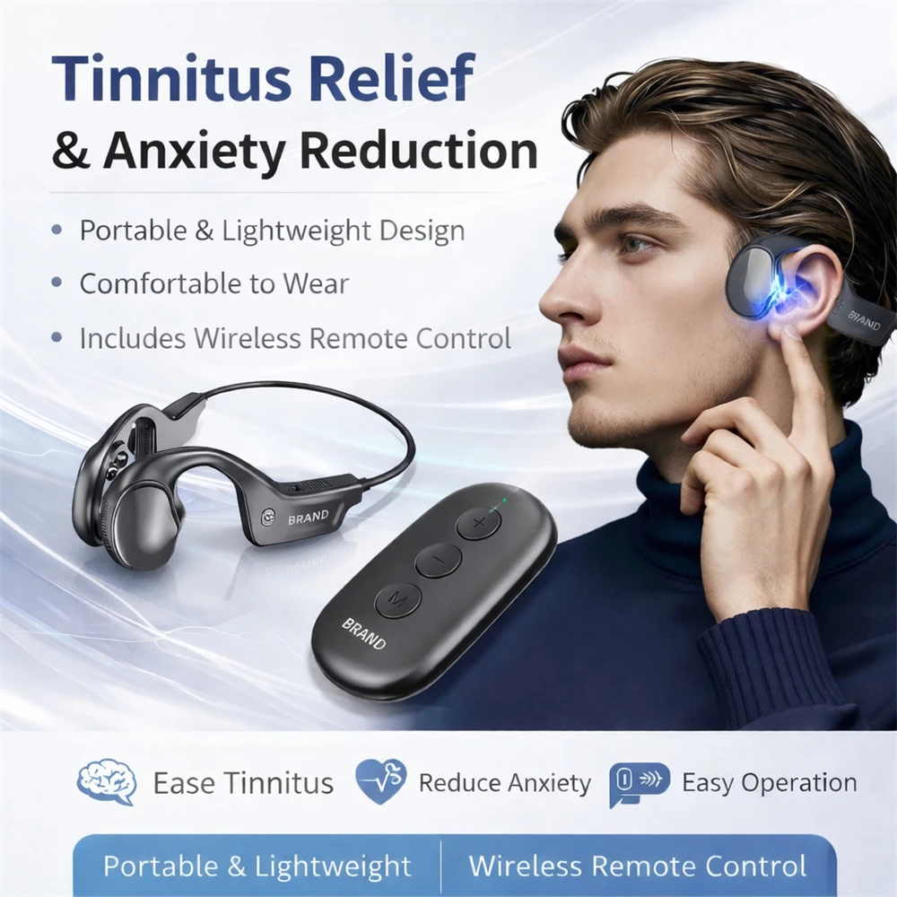 CES Cranial Electrotherapy Stimulation Device Head-Mounted Tinnitus Relief Massager Wireless Remote Sleep Aid Anxiety Therapy