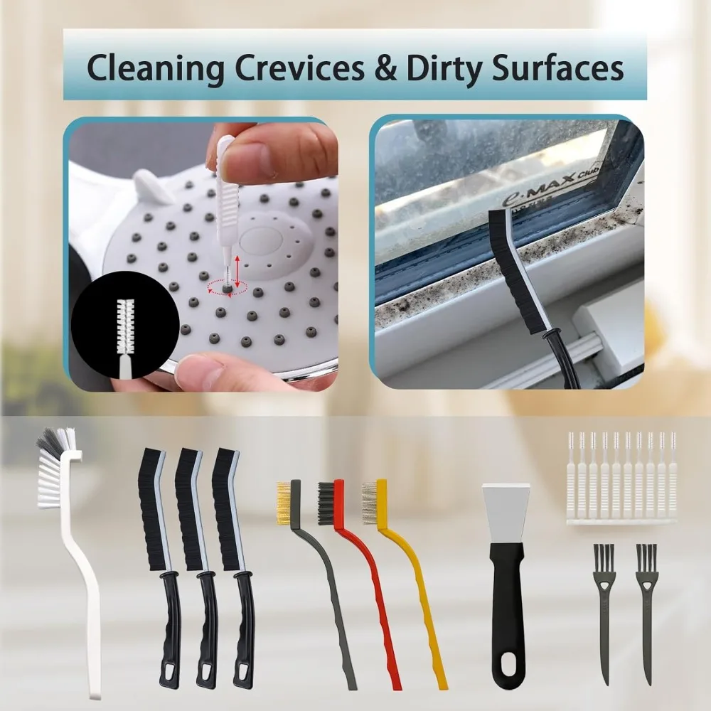 20-Piece Crevice Cleaning Brush Set - Multifunctional Kit with Precision Brushes, Scraper & Shower Cleaner for Car, Kitchen, Bathroom, Grout, Sink, Cup, Bottle, Blender, Corners & More view 3