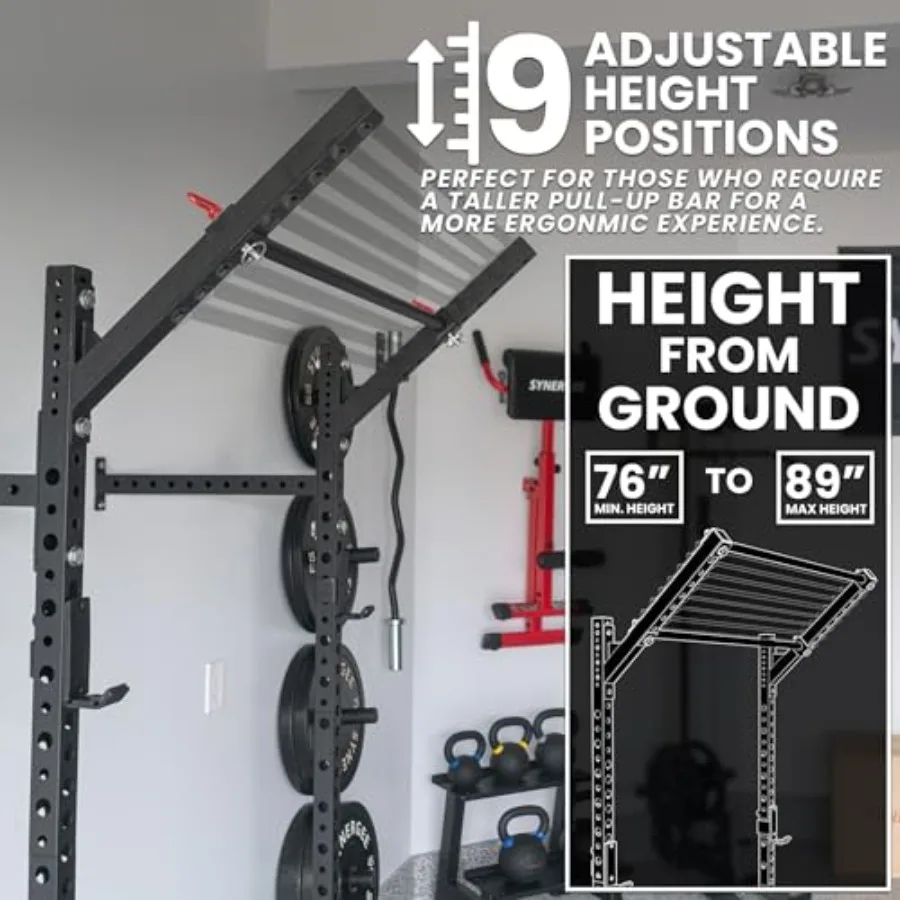 Wall Mounted Squat Rack for home gym use steel construction black finish 750lb capacity with J-Cups and adjustable pull-up bar view 5