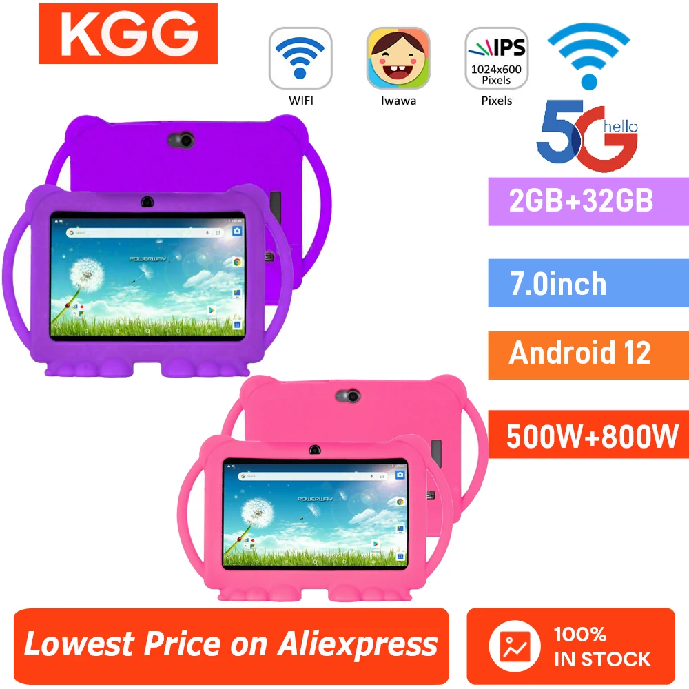 2025 32GB Kids Tablet 7.0'' Android 12 Kids-Proof Case 5G WiFi Google Dual Camera Learning Education Toy Tablet Children PC