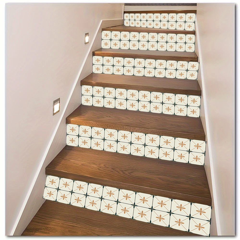 5pcs Self-Adhesive orange four leaf grid Pattern Vinyl Staircase Stickers Decals for Stair Steps Decor