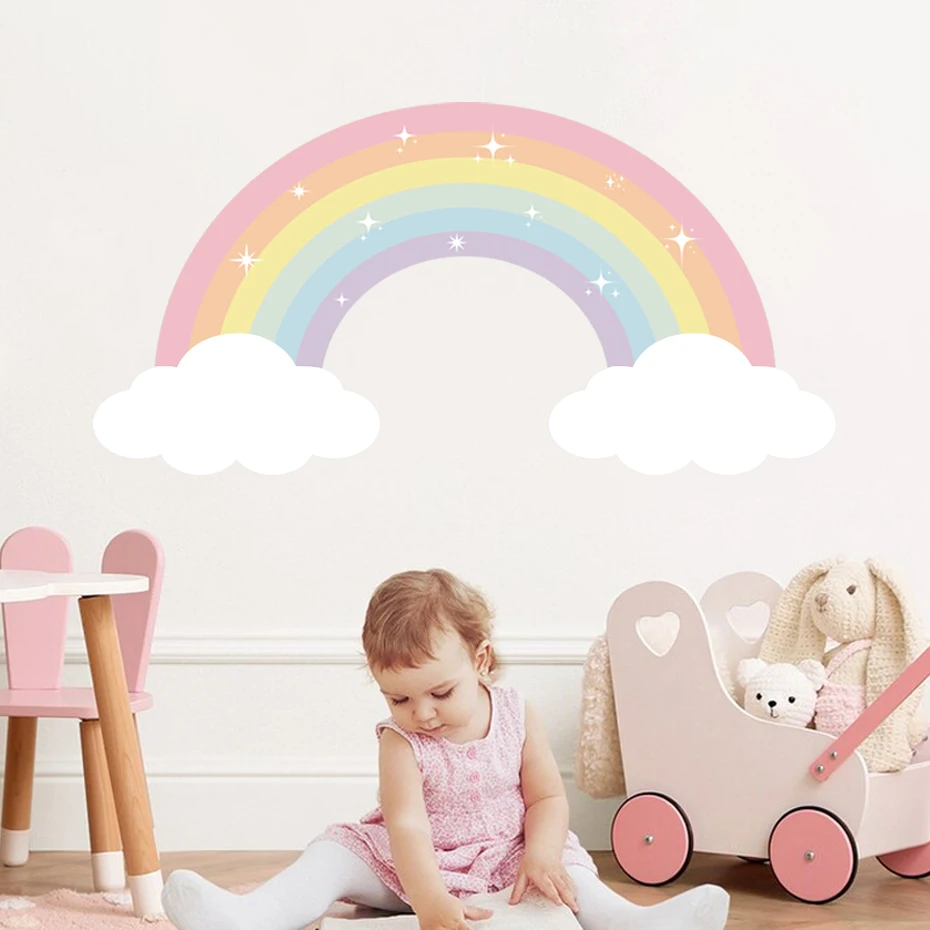 Cartoon Pastel Rainbow Clouds Custom Name Wall Decal Girl Nursery Removable Vinyl Wall Sticker Kids Bedroom Home Decor Gifts