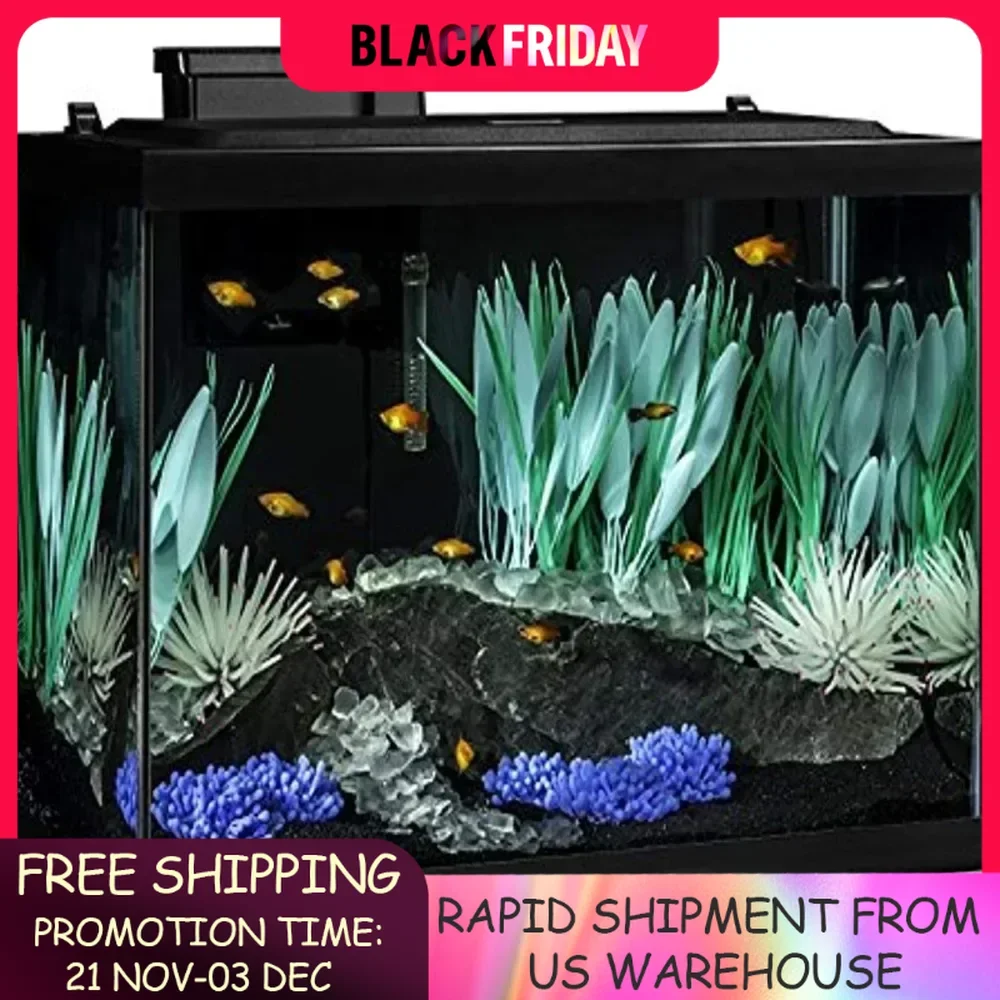 Includes LED Lighting and Decor Fishbowl Aquarium 20 Gallon Fish Tank Kit Aquatic Pet Supplies Products Home Garden