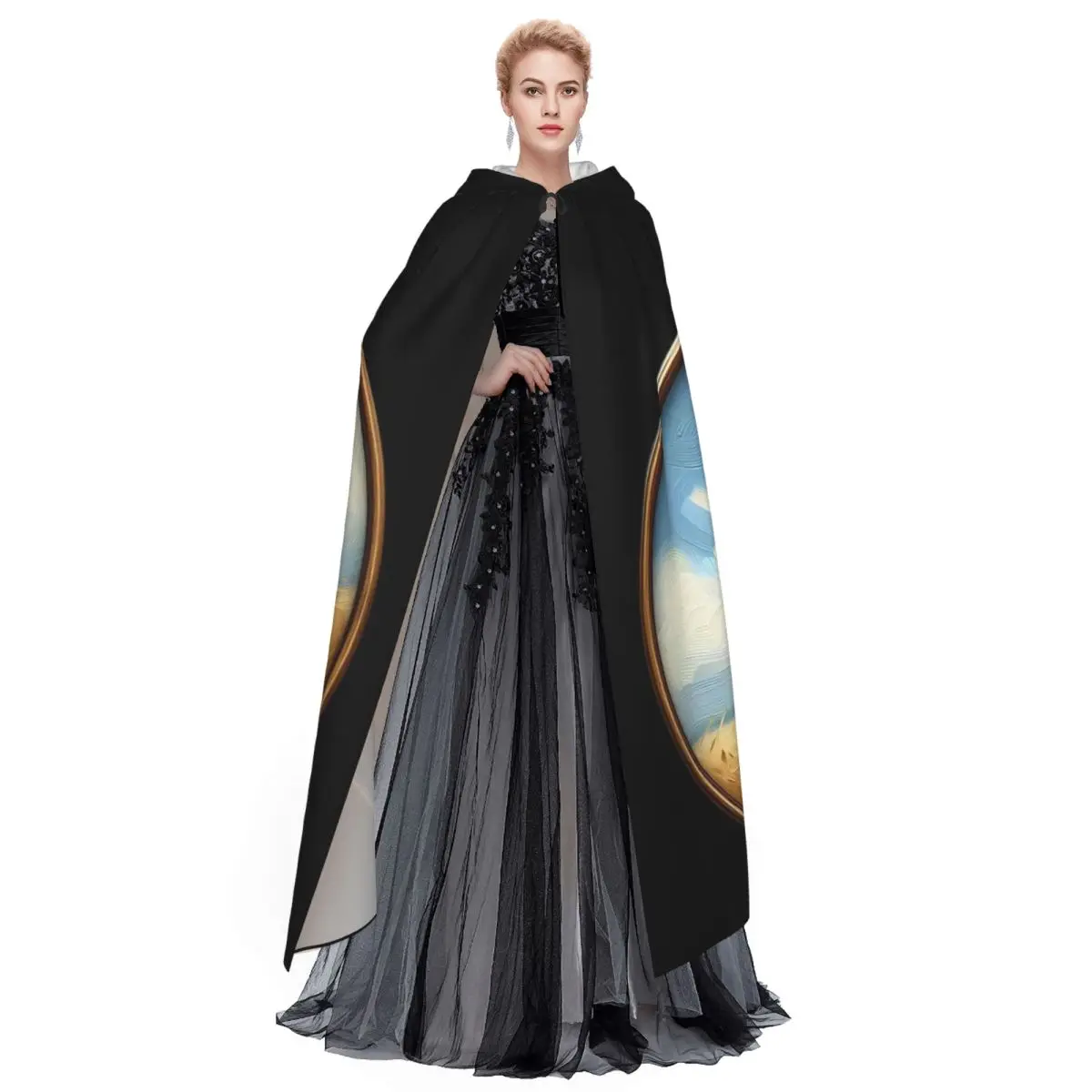 جميل الراعي الألماني طويل مقنعين عباءة الساحرة القرون الوسطى زي تأثيري كيب هالوين مصاص دماء الكبار للجنسين