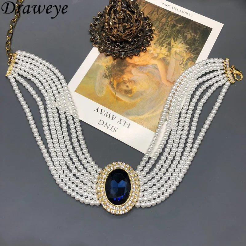 Draweye Multilayered Pearls Necklaces for Women Luxury Evening Party Vintage Jewelry Classic Elegant Collares Para Mujer