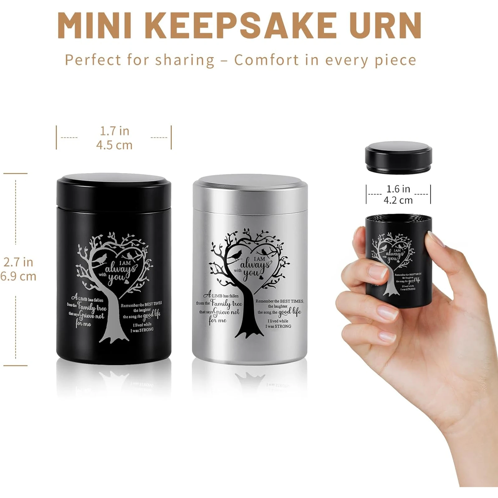 Mini Cremation Urns for Human Ashes Small Sharing Keepsake Urn Aluminum Alloy Decorative Memorial Ashes Holder with Tree of Life