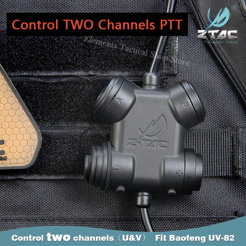 Z-TAC Adaptador PTT doble táctico compatible Baofeng UV-82 Airsoft