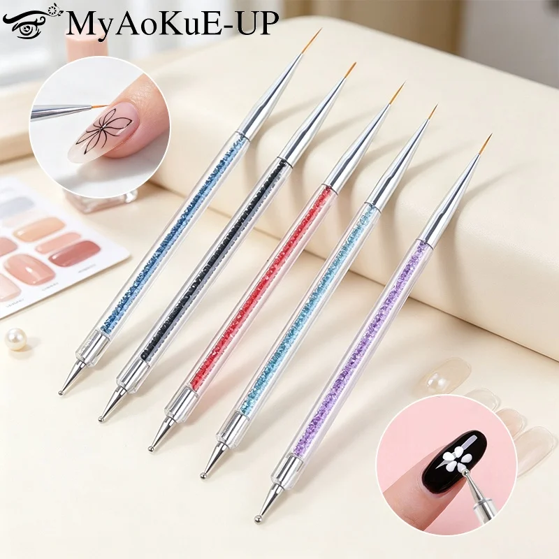 5pcs Nails Art Dotting Pen Acrylic Drawing Liner Supplies Brush Rhinestone Gems Picker UV Gel Painting Manicure Accessoires Tool