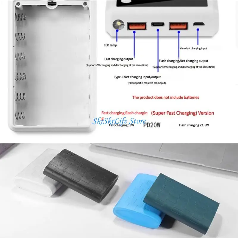 E65E White DIY Power Banks Case 8 Slot 18650 Battery Box with USB Output for Home Use