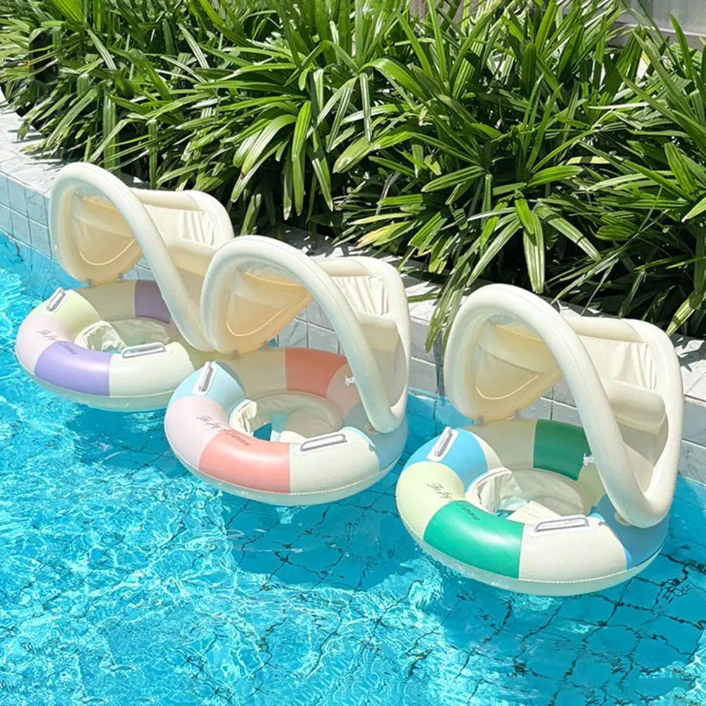 

PVC Baby Swim Ring Large Buoyancy With Sunshade Kids Swimming Seat Ring Sun Protection Inflatable Toy Baby Float Swimming Circle