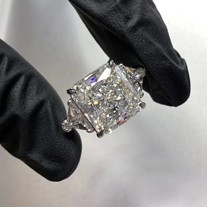 Trendy Radiant Cutting Bling Gemstones 5A Zircon Diamonds Women\'s Rings 18K White Gold Filled Fine Jewelry Wedding Bands Gifts