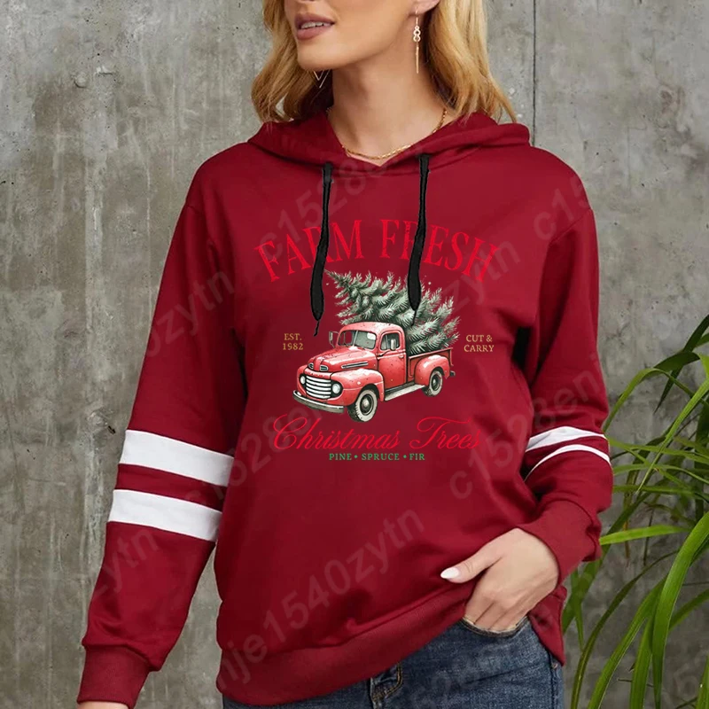 Farm Fresh Christmas Trees Pine Spruce Fir Hoodies Women Hot Selling Soft Sweatshirt Autumn Winter Sweatshirt Plus Size Pullover