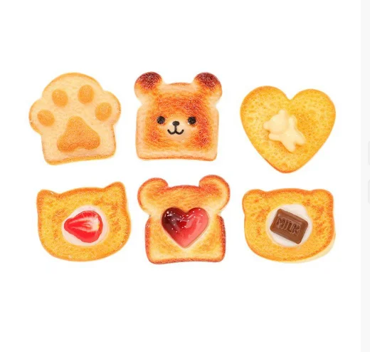 

6pcs Cartoon Toast Refrigerator Magnets Creative Cute Decorative Resin Magnets Bear Toast Refrigerator Decoration Sticker