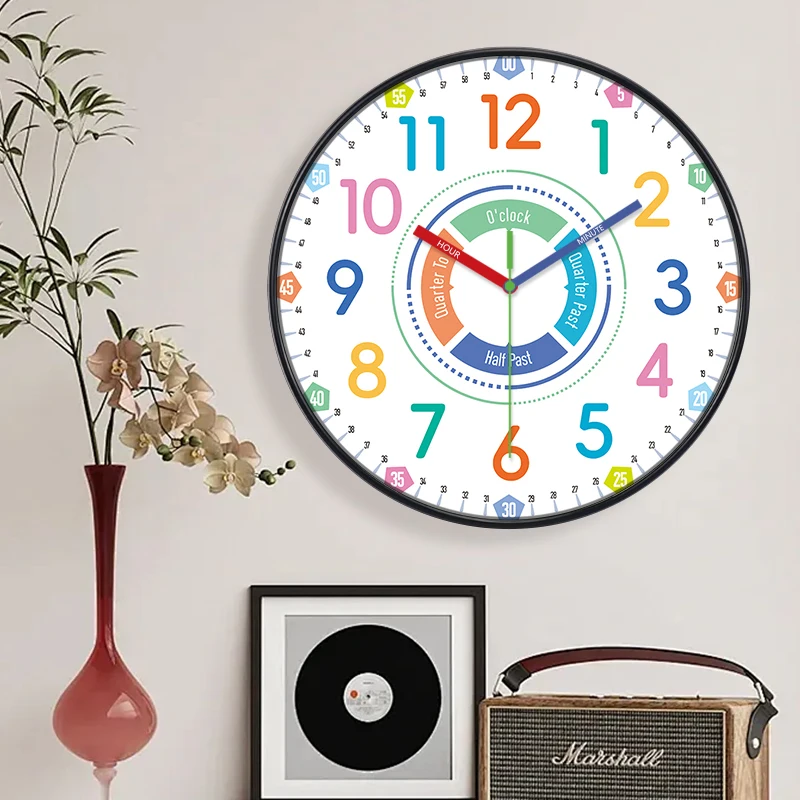 Early Educational Wall Clock Coded Time Management Silent Non-Ticking Quartz Analog Wall Watch for Classroom Home Study Use