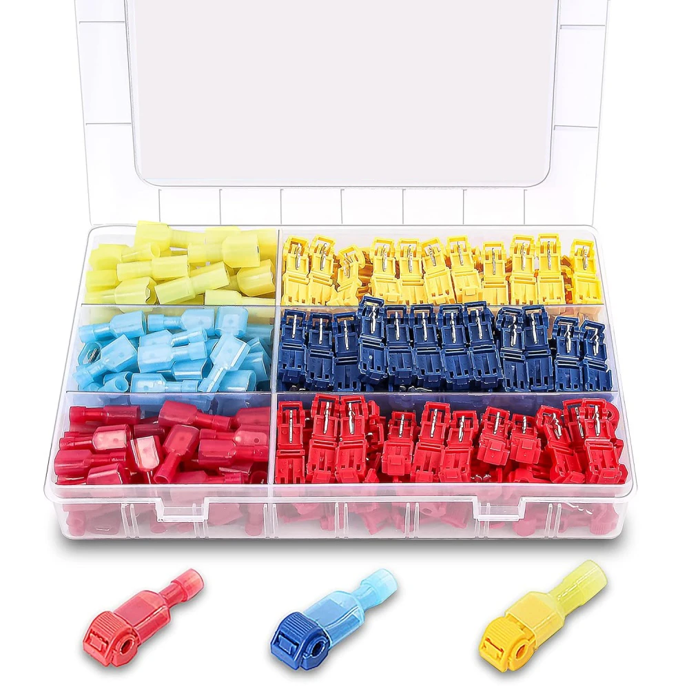 240pcs T-Tap Wire Connectors, AWG 22-10 Self-Stripping with Nylon Insulated Quick Disconnect Splice Electrical Spade Terminals