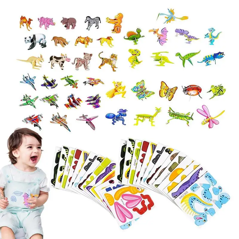 Educational 3D Cartoon Puzzle Cartoon Paper Jigsaw Puzzles 100 PCS 3D Puzzle Toy Fine Motor Skill Stem Toys Travel Game Art