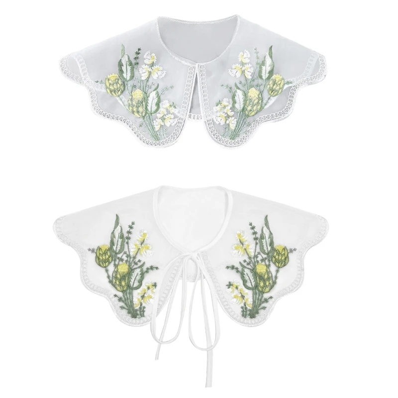 Embroidered Flower Faux Collar Half Shirt False Collar Dress Decorative Collar