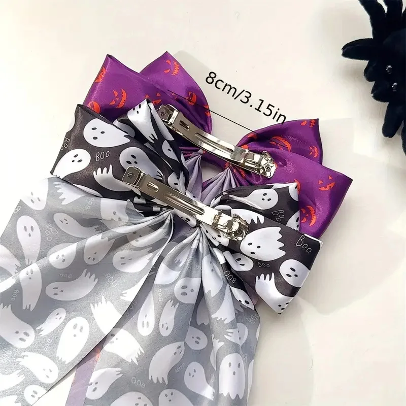 Accesorios para el cabello de Halloween, cinta de tela de araña fantasma, Clip de resorte, Clip de pelo de calabaza, Clip estampado de tela, traje de fiesta, tocado nuevo