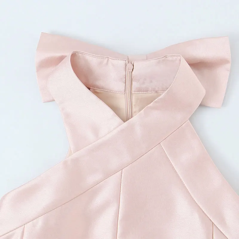 NLZGMSJ 2026 봄 여성 우아한 새틴 드레스 민소매 백리스 리본 홀터 드레스 여성 섹시한 이브닝 파티 드레스 ﻿