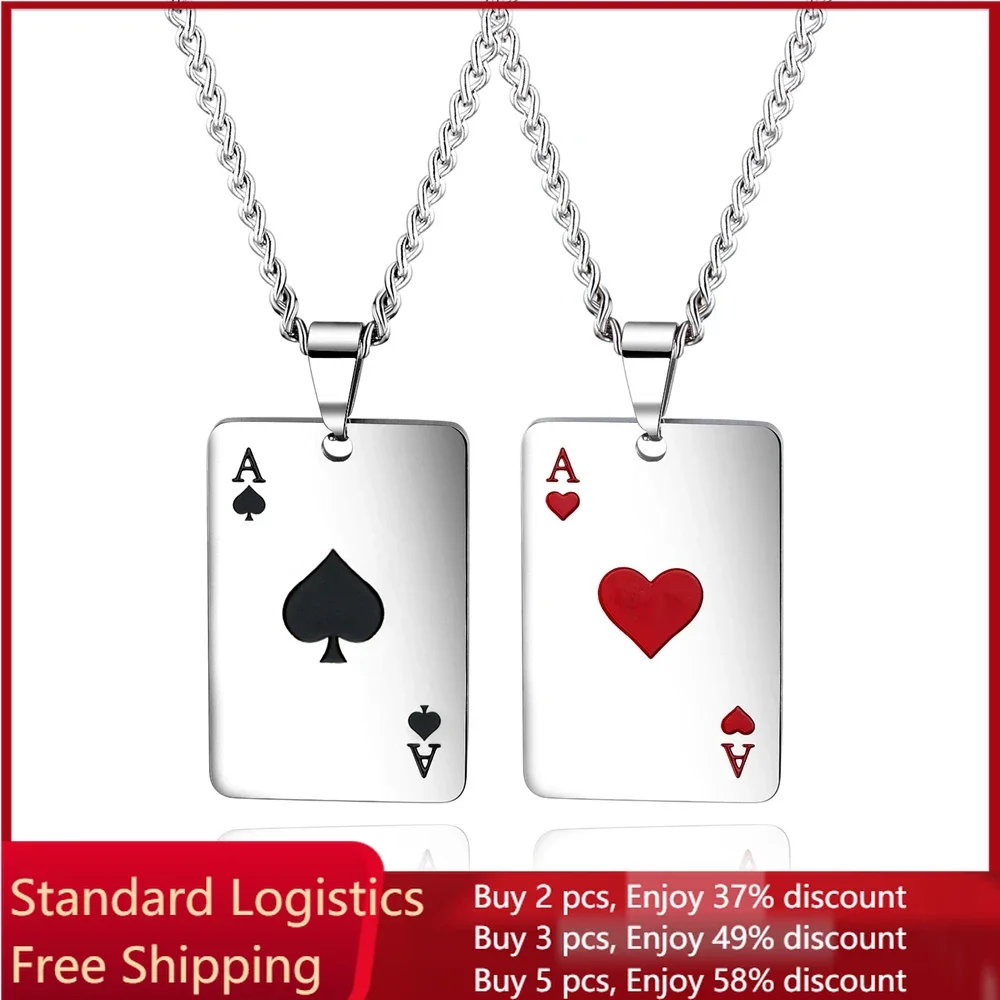 Punk Styles Playing Card Poker Pendant Necklace Men Boys Hip Hop Lucky Ace Of Spades Charm Necklace For Men Women Couple