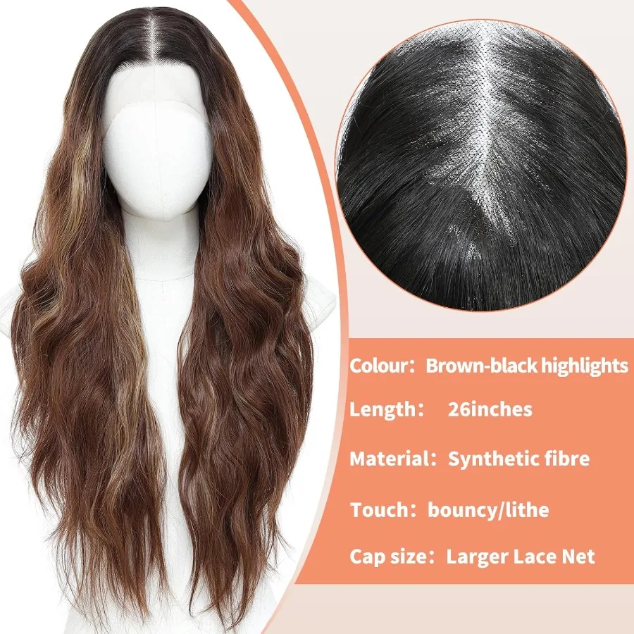 الاصطناعية 13x4 HD الدانتيل الجبهة الباروكات للنساء السود تسليط الضوء على مزيج براون شقراء الطبيعية متموجة 26 بوصة غلويليس شعر مستعار جاهز للارتداء Pr #5