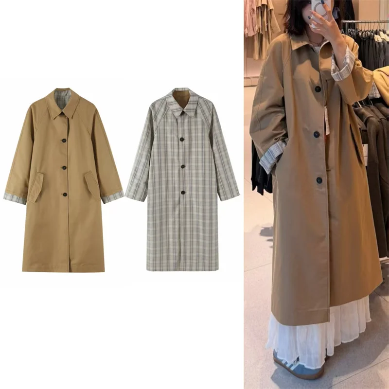 Guobioziy 2026 Fall/Winter New Women's Coat Double-Sided Wear Simple Loose Long British-Style Trench Coat Elegant and Graceful
