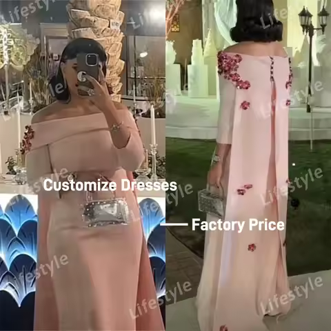 Customized Evening Dress Boat Neck Beading Flowers Sequins Formal Occasion Prom Dress For Wedding Crepe Customize Party Gowns