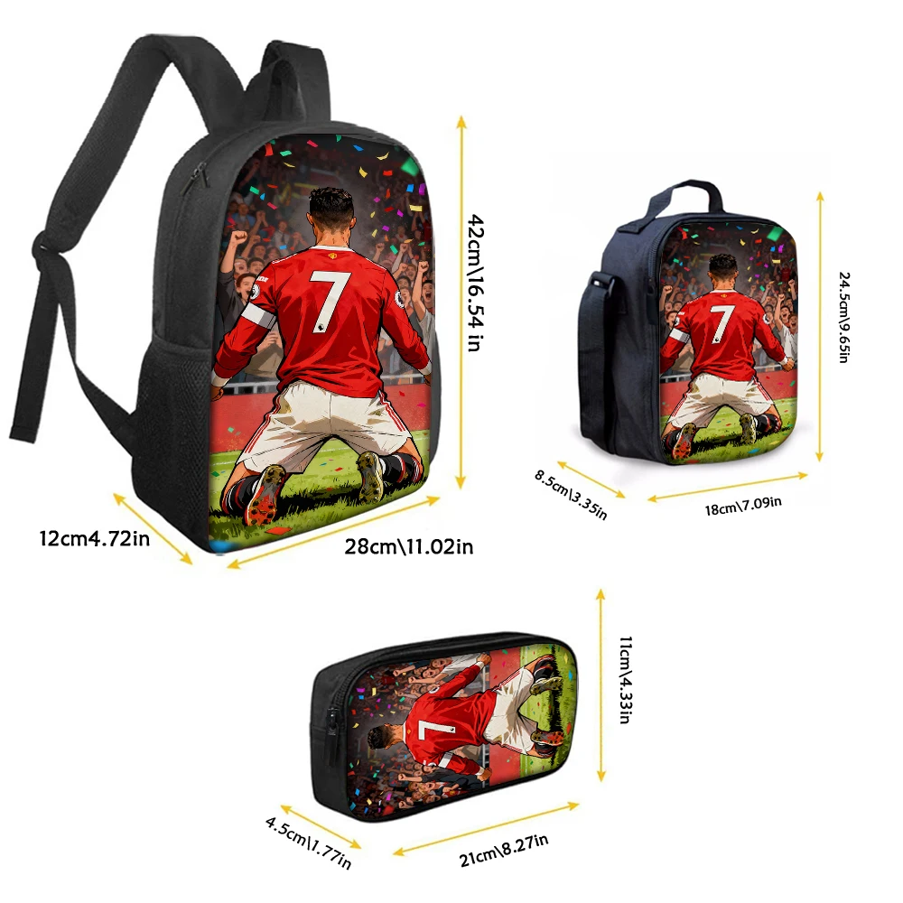 3pcs set of lightweight, large-capacity backpacks with football player print, suitable for daily use, school, and travel