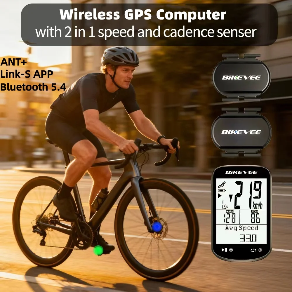 

GPS Wireless Bike Computer 2.6" Bluetooth ANT+ Bicycle Speedometer Odometer Tracker with Cadence Speed Sensor for Cycling Sports
