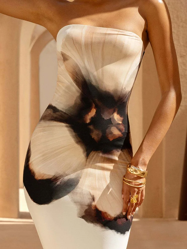 여름 백리스 보헤미안 비치 선드레스 여성 Y2K 섹시 스트랩리스 홀터 맥시 드레스 신상 패션 플로럴 프린트 튜브 롱 드레스 베스티도스