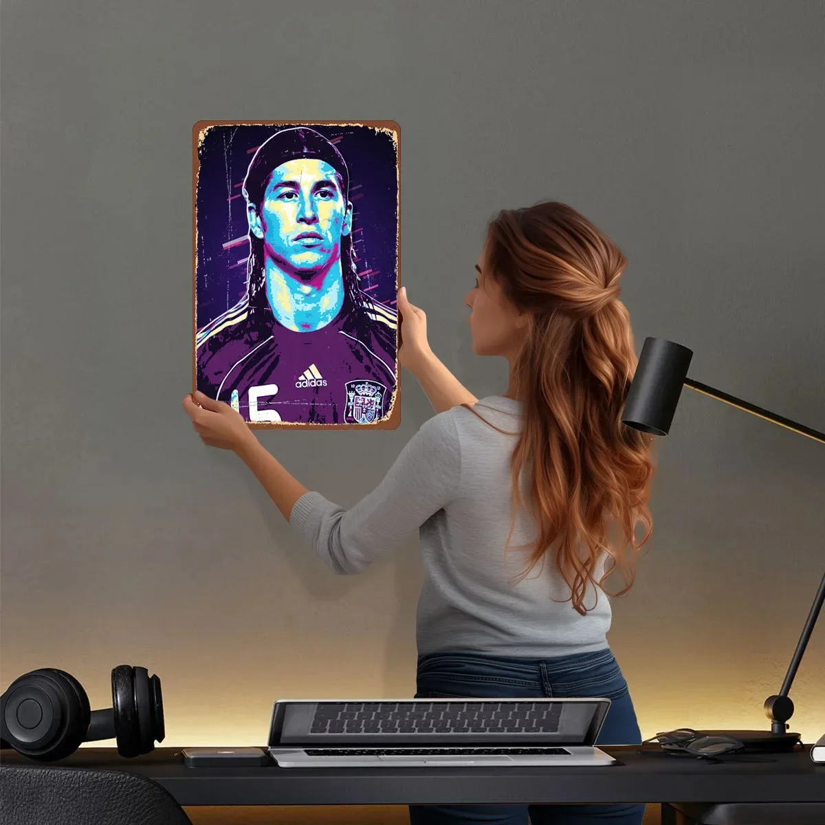 سيرجيو راموس ريترو ملصق فني لاعب كرة القدم علامات صفيح ديكور الحمام علامة معدنية مخصصة لغرفة الديكور الفني الجدار #2