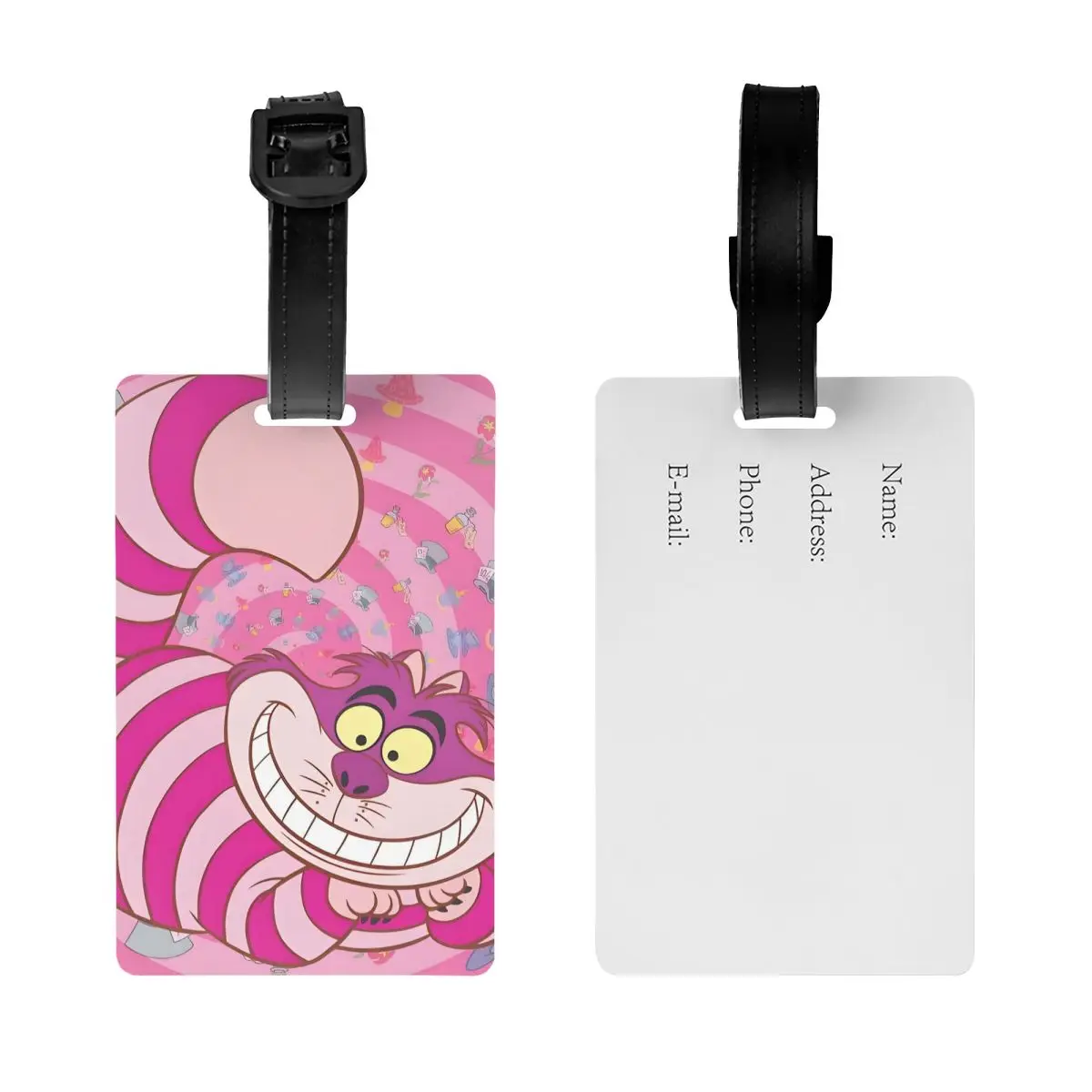 Etiqueta de equipaje personalizada con Collage de gato de Cheshire, protección de privacidad, etiquetas de equipaje, etiquetas de bolsa de viaje, maleta