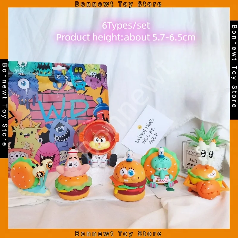 

New 6 Styles/set SpongeBob SquarePants Delicious Crab Burger Cartoon Cute Handmade Toy Desktop Decoration Birthday Toys Gift