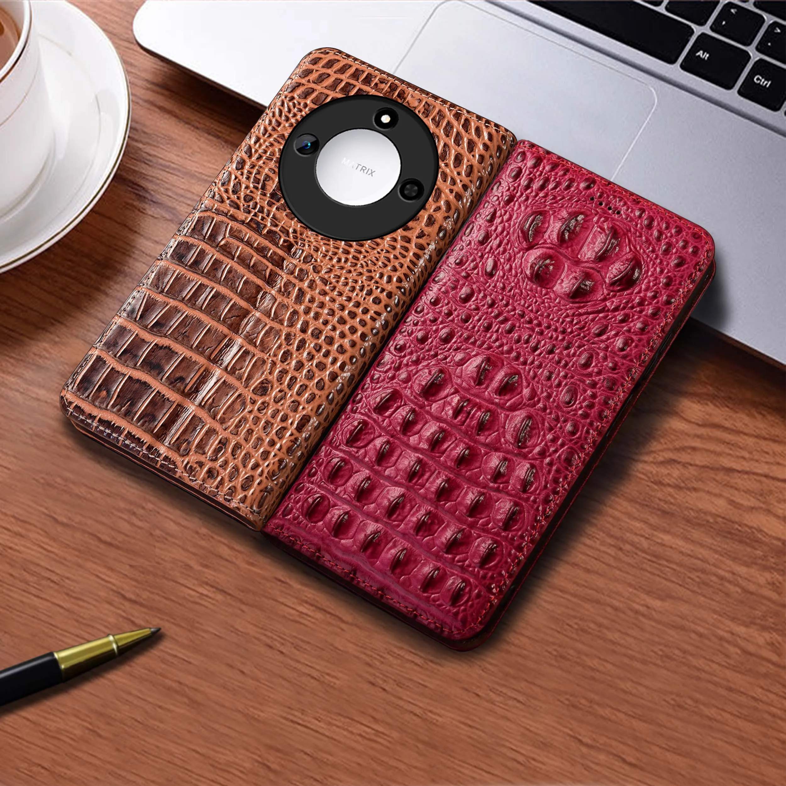 

Чехол-раскладушка из натуральной кожи с узором «крокодил» для Honor X30 X30i X40 X40i X50 X50i X60 X60i X70 X70i Pro Plus GT Max