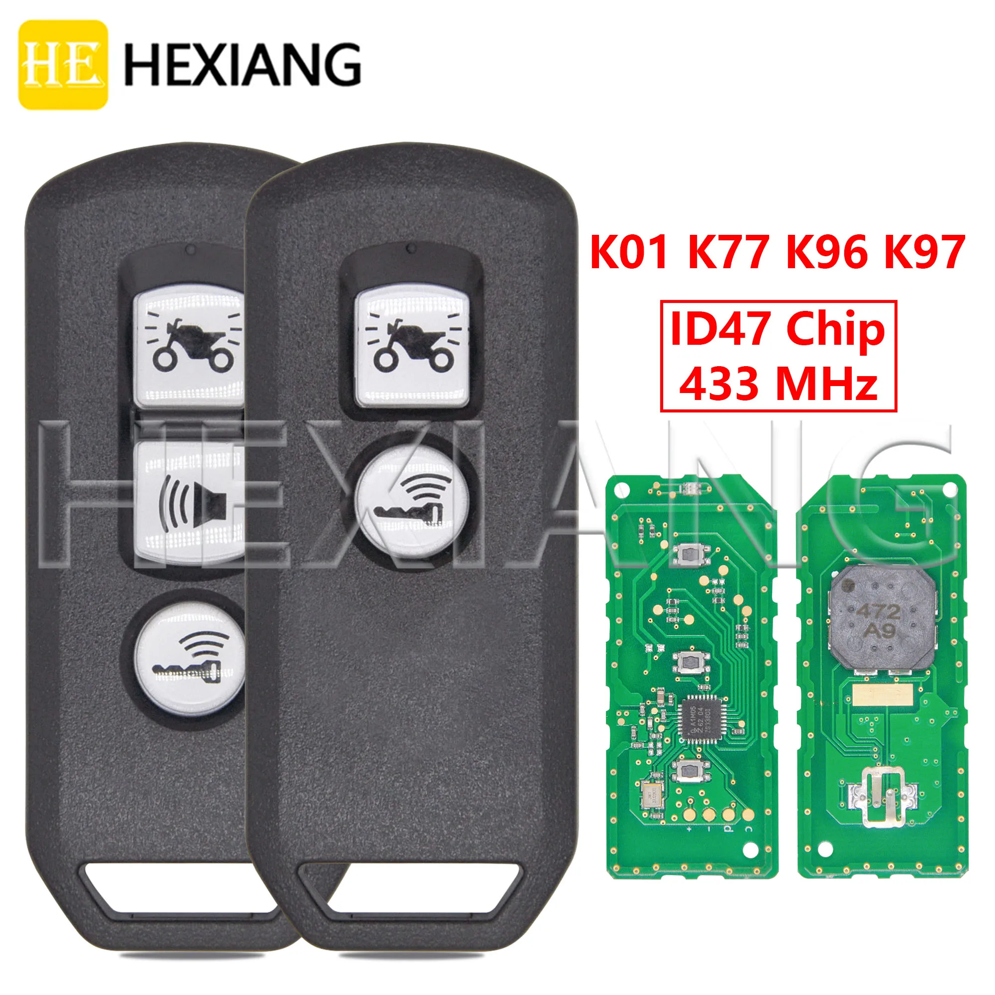 HE ID47Chip 433MHz Motorcycle Remote Control Key K01 K77 K96 K97 For Honda Motorcycle Scooter SH125 150 300 PCX150 ADV, X-ADV