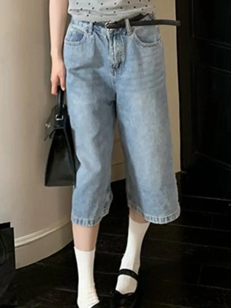 Paar Streetwear Vintage Wijde Pijpen Shorts Vrouwen Retro Oversized Denim Shorts Zomer Dames Hoge Taille Losse Casual Korte Jeans