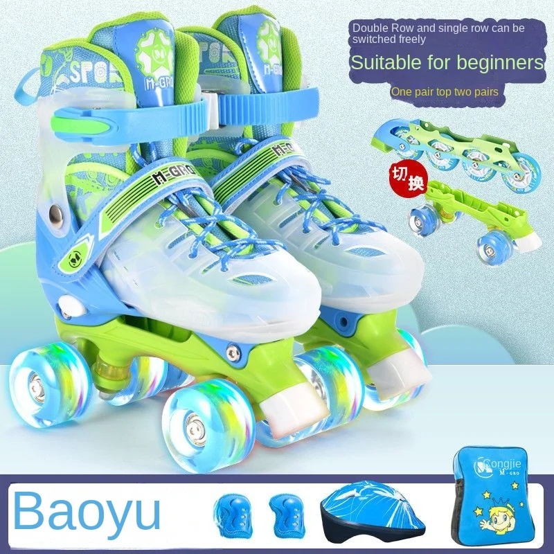 Patins de quatro rodas duplos para crianças, sapatos de patinação para crianças, iniciantes e bebês, meninos e meninas