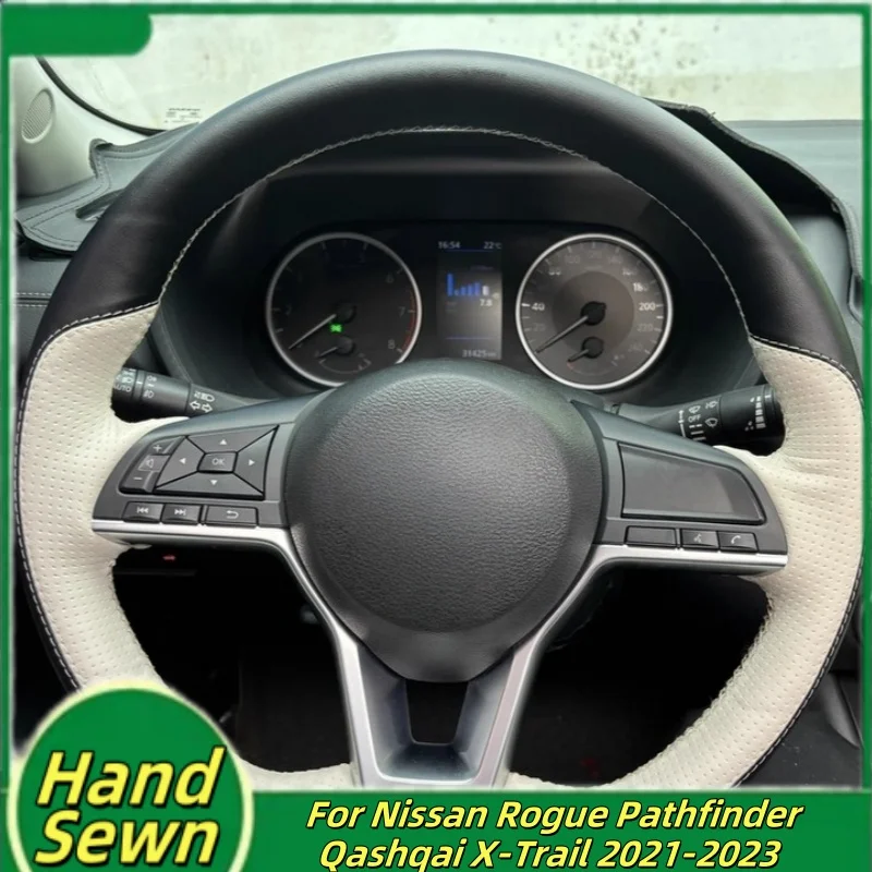 

Car Steering Wheel Cover Hand-Sewn Genuine Leather For Nissan Rogue Pathfinder Qashqai X-Trail 2021-2023 Car Accessories