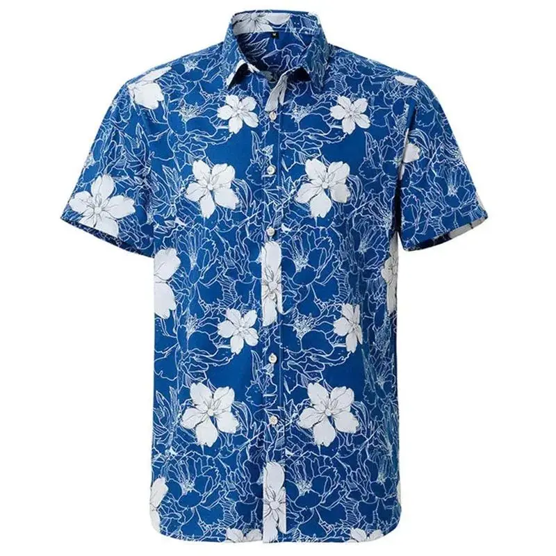 Men's Hawaii Shirt Floral Tropic Plant Design Summer Vacation Casual  Neck Thickened Autumn Season Wide Fit Nine Sleeve