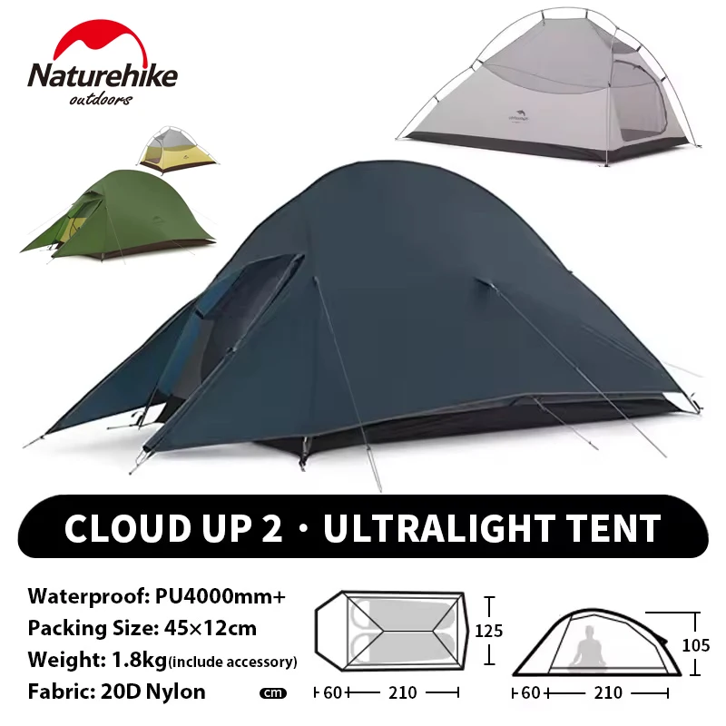 Naturehike Cloud Up 2-Personen-Zelt 20D ultraleicht für Camping, Reisen, Outdoor, Wandern, wasserdichtes Gehäuse