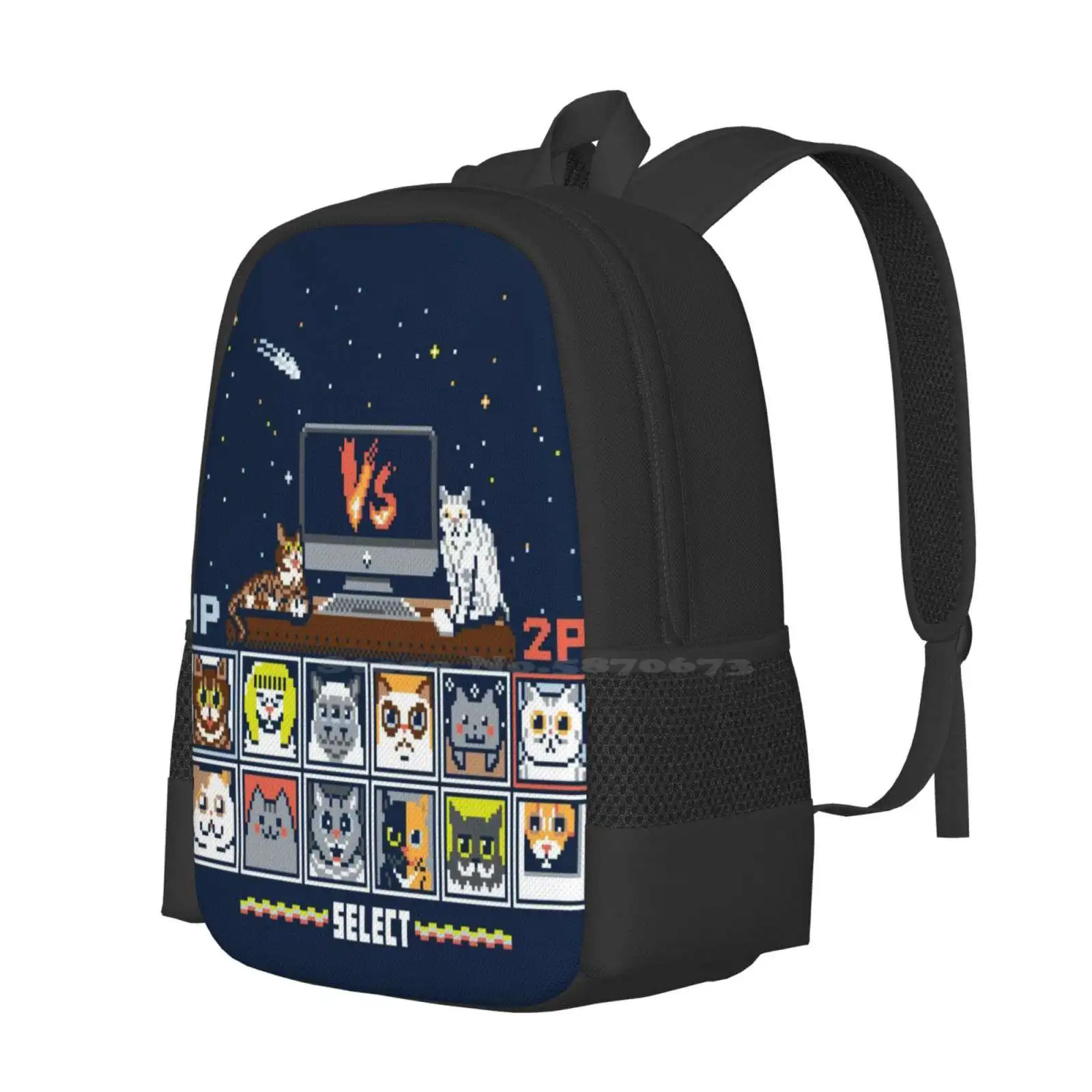 Internet Cat Fight School Bags Travel Laptop Backpack Cats Internet Meme Pixel Fighting Game Video Game Vector Typography