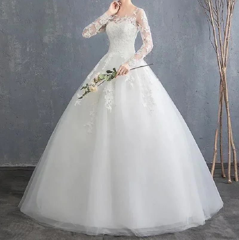 

Wedding Dress Full Sleeve Lace Up Ball Gown Princess Wedding Dresses Robe De Mariee Bride Flower Ball Gowns Bride Dress